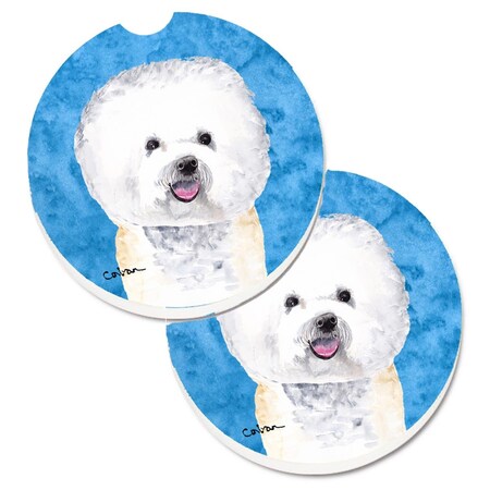 Carolines Treasures Blue Bichon Frise Set of 2 Cup Holder Car Coaster SC9135BUCARC